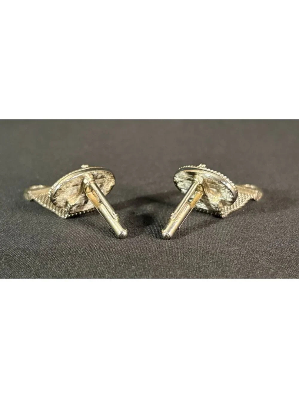 Vintage Swank Cufflinks Delft Porcelain Sailboat Mesh Wrap Around Silver Tone